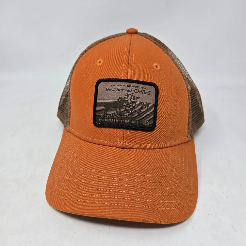 The North Face Best Served Chilled Trucker Hat Orange Brown Snapback Cap OSFM